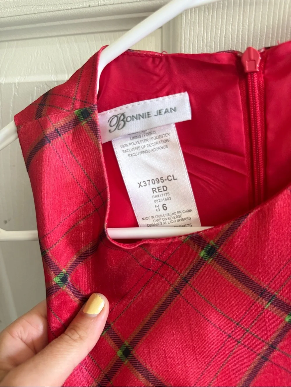 Bonnie Jean Girls Red Plaid Sleeveless Holiday Dress with Black Waist Accent